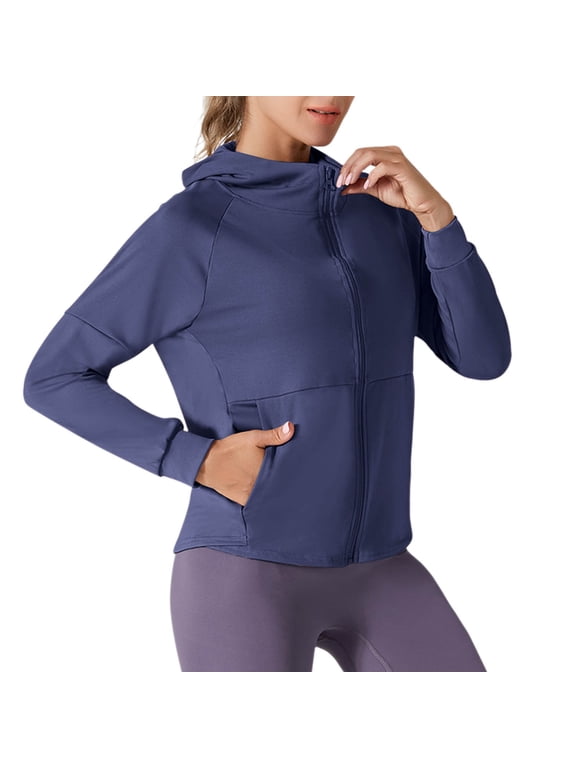 Fitness Yoga Wear for Women Short Sleeve Crew Neck Zip-Up Sun Protective Shirs with Hood Lightweight Breathable Summer Top