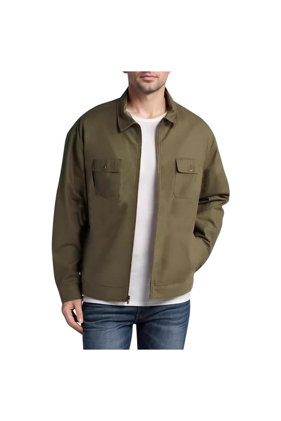 Hanes 2025 Clearance Sale Men's Jackets Zipper Shirt Long Sleeve Ribbed Shacket Lightweight Shirt Jacket Water Resistant Performance Bomber Jacket -Army Green XXL