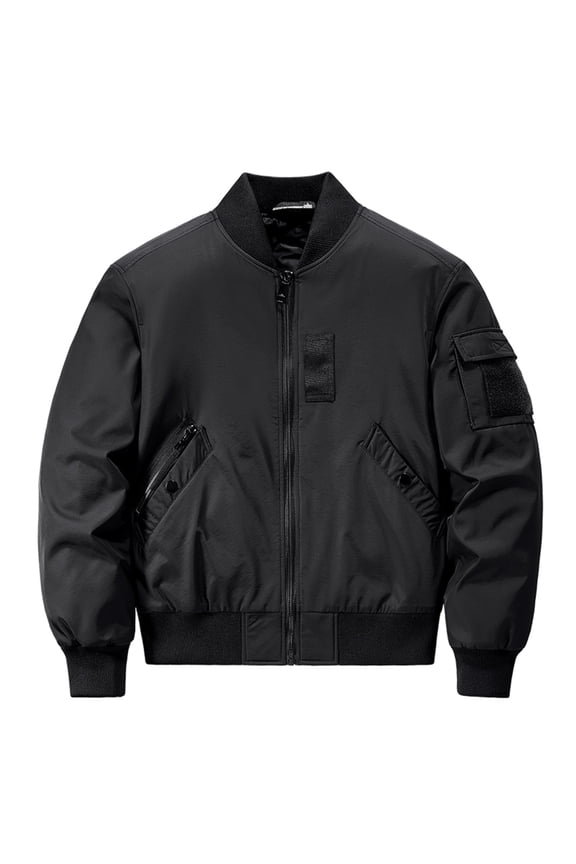 Hanes Up to 65% off clearance Men's Casual Bomber Jacket,Outdoor Fall/Winter Zip-Up Windbreaker,Water Resistant Padded Ma-1 Flight Jacket with Pocket-Black M