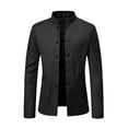 thumbnail image 1 of Aimik Hanes Fall Savings Clearance Men's Chinese Tunic Suits Mandarin Collar formal Suit Jacket Solid Slim Fit Front Button Blazer Traditional Uniform Up to 65% off clearance -Black M, 1 of 4