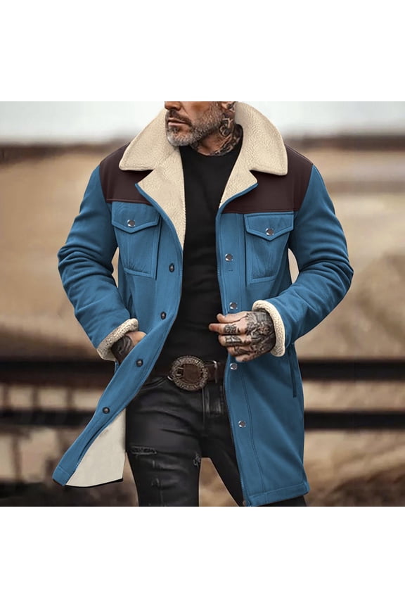 Hanes Fashion Vintage Suede Pocket Women Patchwork Pockets Zipper Long Sleeved Casual Jacket Coat Blouse Outwear Turndown Collar Jackets-Blue M