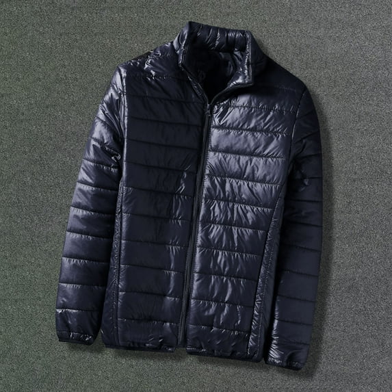 Aimik Hanes Men's Winter Solid Color Down Jacket Lightweight Packable Puffer Jacket, Water-Resistant Winter Jackets-Navy M
