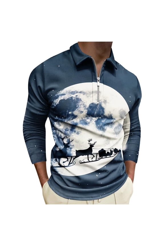 Hanes Mens Christmas Polo Shirts Long Sleeve Button Down Drees Shirts Xmas Ugly Funny Reindeer Print Holiday Party Novelty Shirt-Multicolor XXXL