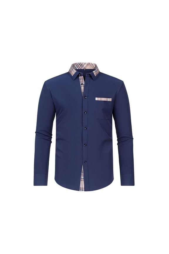 Hanes Mens Dress Shirts formal Long Sleeve Casual Button Down Shirt Regular Fit for Business Wedding Tuxedo Contrast Shirt-Navy XS