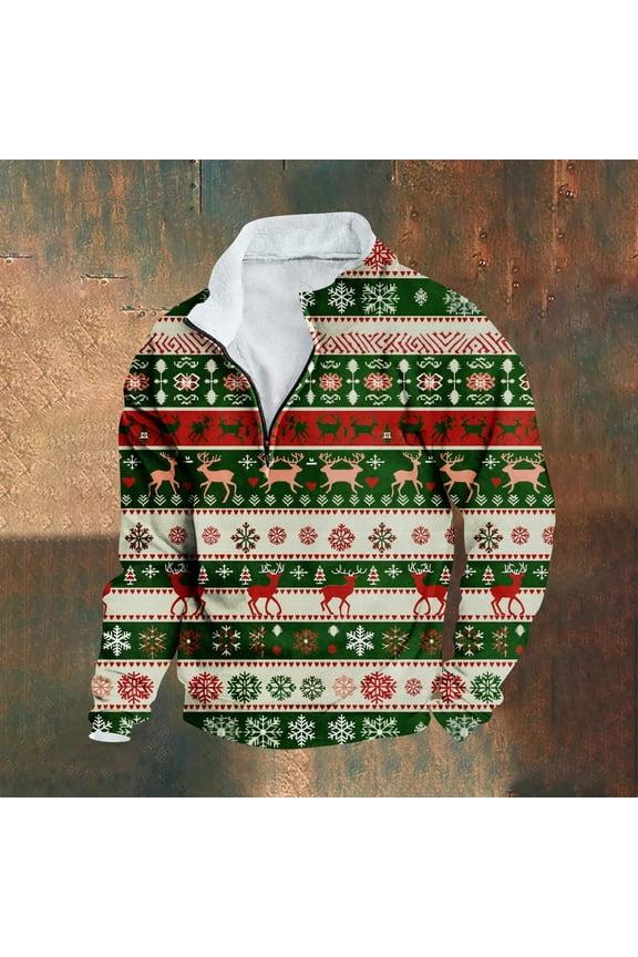 Hanes Mens Ugly Christmas Sweatshirt 2025 Corduroy Casual Graphic Long Sleeve Button Vintage Pullover Stand Collar Sweater-Multicolor S