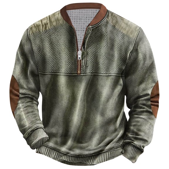 Aimik Hanes Whitecloths Life Clothing Men Quarter Zip Pullover Sweatshirt Winter Vintage Knit Print Zip-up Sweatshirt Tops-Green XXXXXL