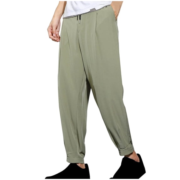 Aimik Hanes 2024 Clearance Sale Capri Pants for Women Cotton Linen Wide Leg Capris Plus Size Casual Summer Cropped Pants Elastic Waist Baggy Trousers-Army Green XXXL
