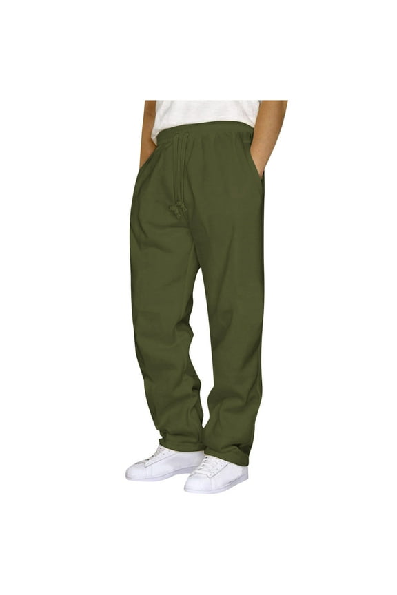 Hanes 2024 Clearance Sale Fall Winter Men's Straight Sweatpants Versatile Solid Color Athletic Joggers Workout Gym Drawstring Lounge Pants with Pockets-Army Green M