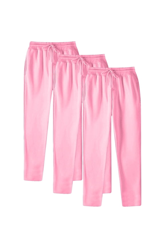 3Pcs Men's Casual Sweatpants Elastic Waist Drawstring Lounge Pants Comfy Breath Straight Leg Trousers with Pockets-Pink M