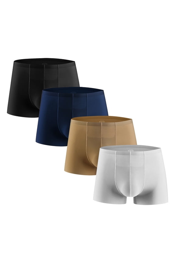 4Pc Men's Ice Silk Cool Soft Comfy Seamless Boxers Briefs Underwear, Breathable Comfy Boxer Trunks, Men's Casual Plain Color Underwear-Black XL