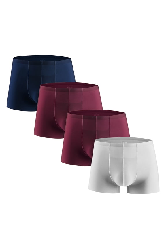 Hanes 4Pc Men's Ice Silk Cool Soft Comfy Seamless Boxers Briefs Underwear, Breathable Comfy Stretchy Trunks, Men's Casual Plain Color Underwear for Clearence-Dark Blue L