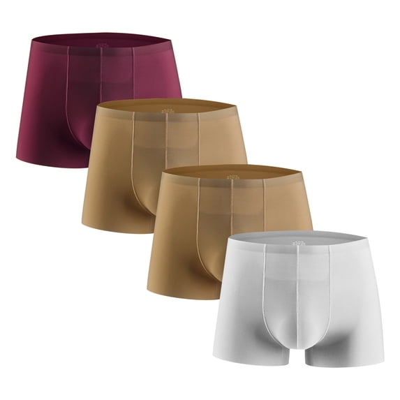Aimik Hanes 4Pc Men's Ice Silk Cool Soft Comfy Seamless Boxers Briefs Underwear, Breathable Comfy Stretchy Trunks, Men's Casual Plain Color Underwear for Clearence-Brown L