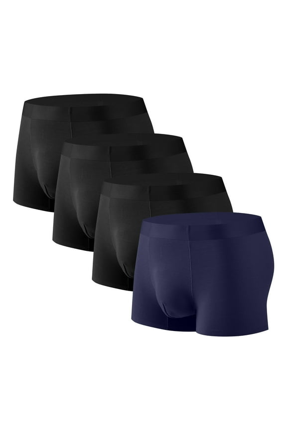 Hanes 4Pc Mens Underwear Mens Bamboo Viscose Boxer Briefs for Men Pack No Open Fly Mens Trunks Underwear-Navy XXXL