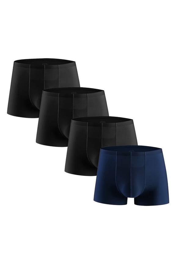Hanes 4Pcs Men's Ice Silk Cool Soft Comfy Seamless Boxers Briefs Underwear, Breathable Comfy Stretchy Trunks, Men's Casual Plain Color Underwear-Black L