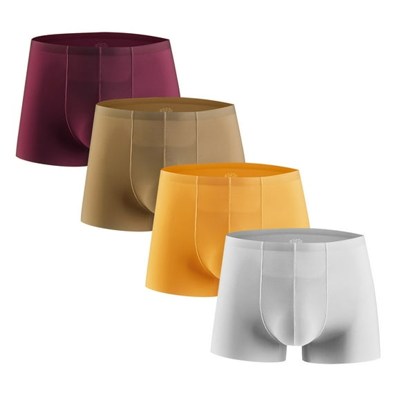 Aimik Hanes 4Pcs Men's New Ice Silk Seamless Boxer Briefs, Breathable Comfy Boxer Trunks, Elastic Sports Shorts, Men's Casual Underwear Daily Wear-Gray L