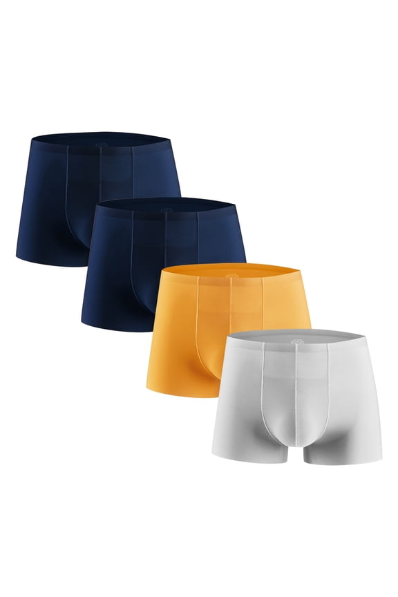 Hanes 4Pcs Men's New Ice Silk Seamless Boxer Briefs, Breathable Comfy Boxer Trunks, Elastic Sports Shorts, Men's Casual Underwear Daily Wear-Silver XL