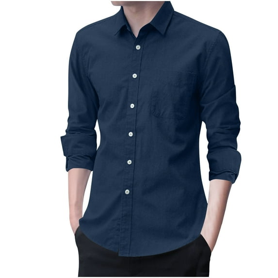 Aimik Hanes Up to 65% off Clearance Oxford Shirts for Men Long Sleeve Mens Dress Shirts Casual Button Down Shirts with Front Pocket Amercian Regular Fit-Dark Blue XL