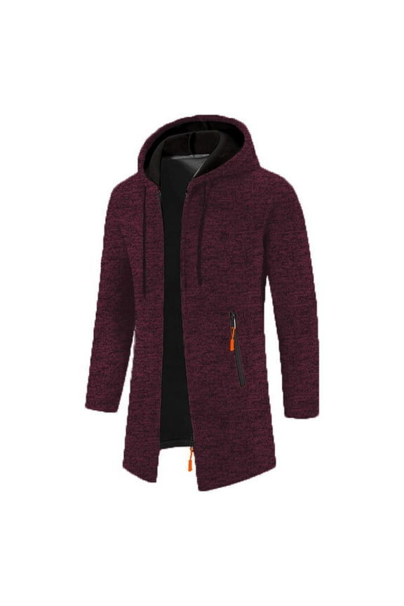 Hanes Up to 65% off clearance Winter Mens Jacket Hooded Plush Plaid Knitting Drawstring Coat Sweater Warm Solid Color Jackets Tops Coats Fashion-Wine M