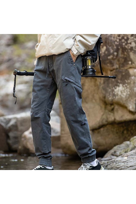 Hanes Men's Thin Straight Pants Outdoor Casual Cargo Pants Lightweight Utility Multiple Pockets Workout Athletic Pants-Gray XXL