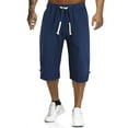 thumbnail image 1 of Aimik Hanes Capri Pants for Men Big and Tall Men's Long Cotton Linen Shorts Knee Length 3/4 Baggy Pants Summer Drawstring Sport Golf Lounge Capri Pant with Pockets Navy XXXXXL, 1 of 5