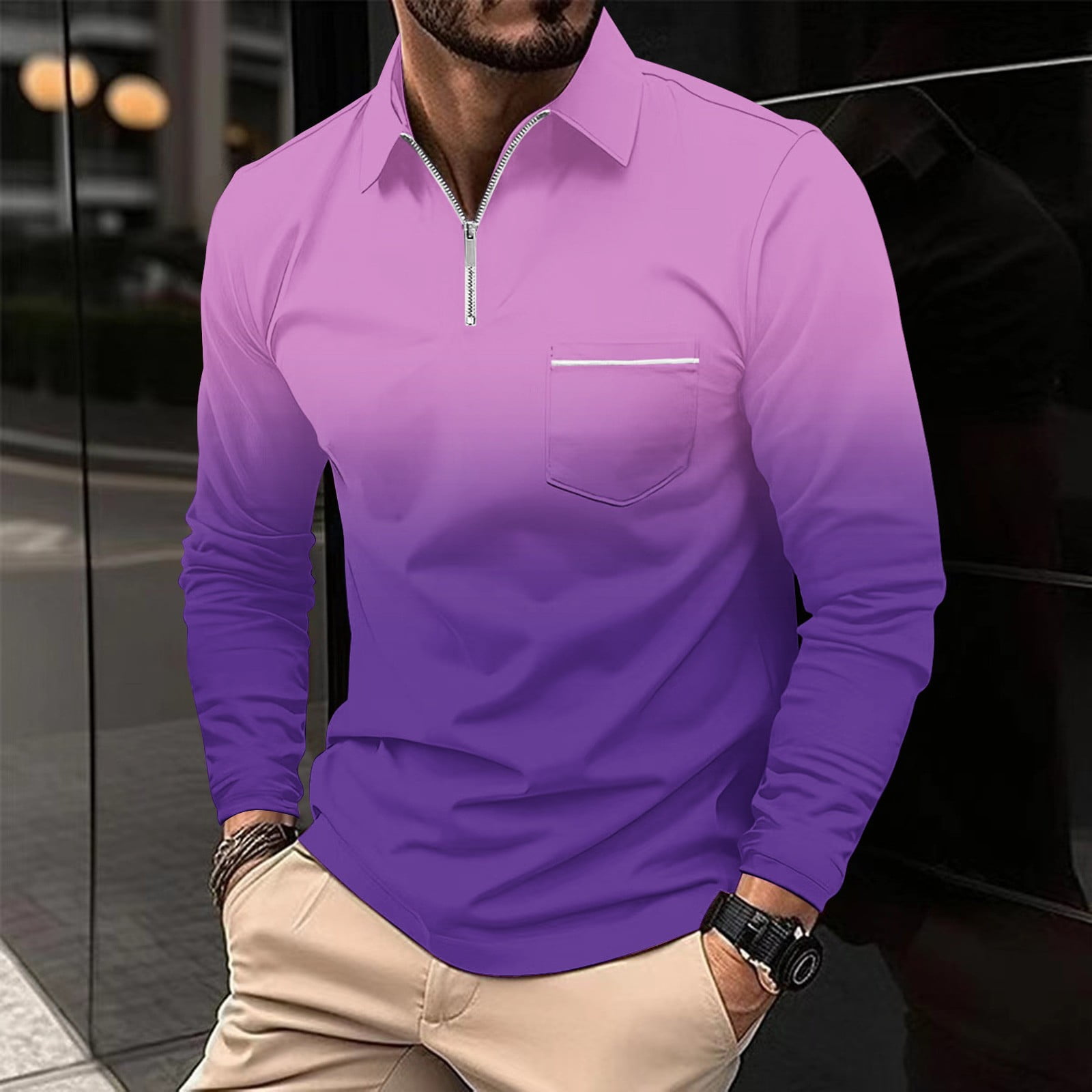 Aimik Hanes Casual Long Sleeve Polo Shirts for Men 2025 Long