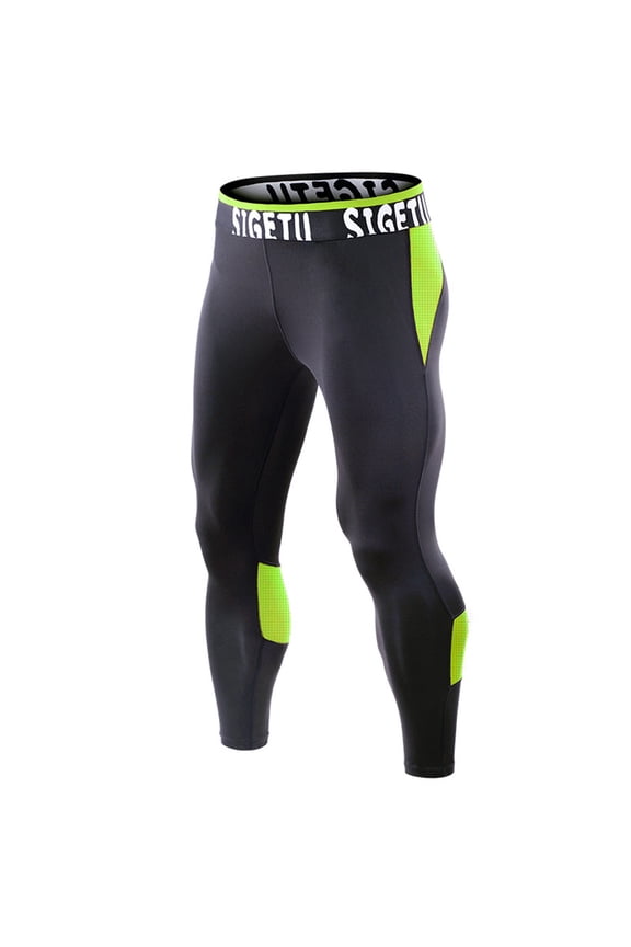 Compression Pants for Men 3/4 Capri Leggings Dry Fit Workout Running Athletic Gym Tights Bottom with Pockets Green XL