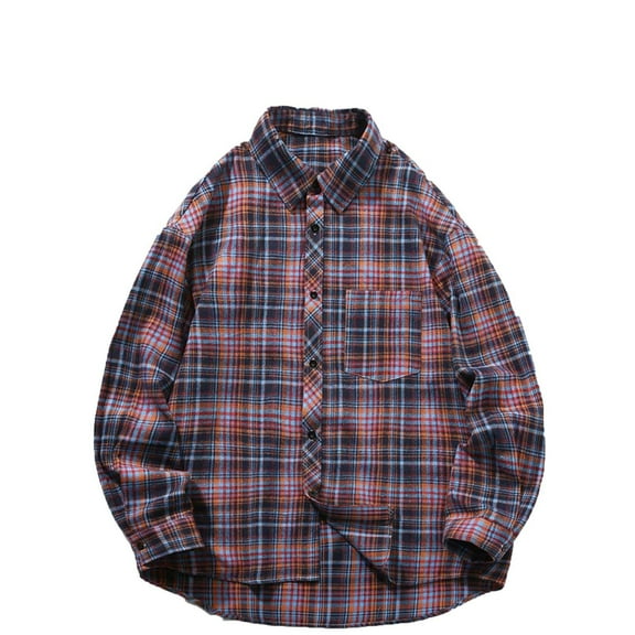 Aimik Cotton Plaid Shirts for Men Long Sleeve Snap Button Down Shirts Regular Fit Big and Tall Casual Shirts with Pockets-Red M