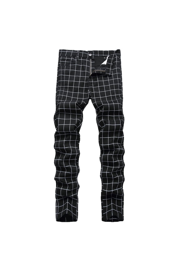 Hanes Dress Pants for Men Stretch Skinny Flat-Front Fashion Style Comfy Solid Casual Slim Fit Business Dress Chinos Pants Temperament Plaid Striped Business Dress Pants Black XXXL