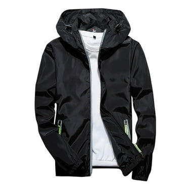 Aimik Hanes Fall Savings Clearance Men's Jackets Rain Jacket Waterproof with Hooded Hiking Coat Casual Lightweight Windbreaker Light Jacket-Black XXL