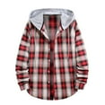 thumbnail image 1 of Aimik Flannel Shirt for Men Button Down Plaid Hoodies Casual Long Sleeve Lightweight Regular Jackets with Hood Fall Shacket-Red XXL, 1 of 6