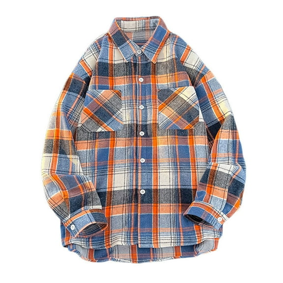 Aimik Flannel Shirt for Men Button Down Regular Fit Mens Flannel Shirt Long Sleeve Casual Plaid Flannel Shirt-Orange XXL