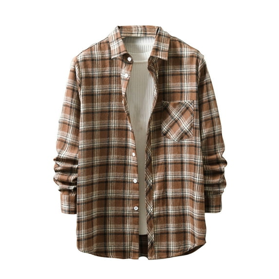 Aimik Hanes Flannel Shirt for Men,Mens Flannel Shirts Long Sleeve Flannel Shirt Fashion Plaid Casual Cotton Button Down Shirts-Coffee S