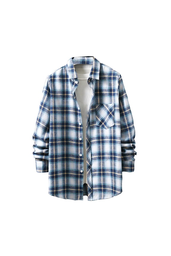 Flannel Shirt for Men,Mens Flannel Shirts Long Sleeve Flannel Shirt Fashion Plaid Casual Cotton Button Down Shirts-Light Blue L