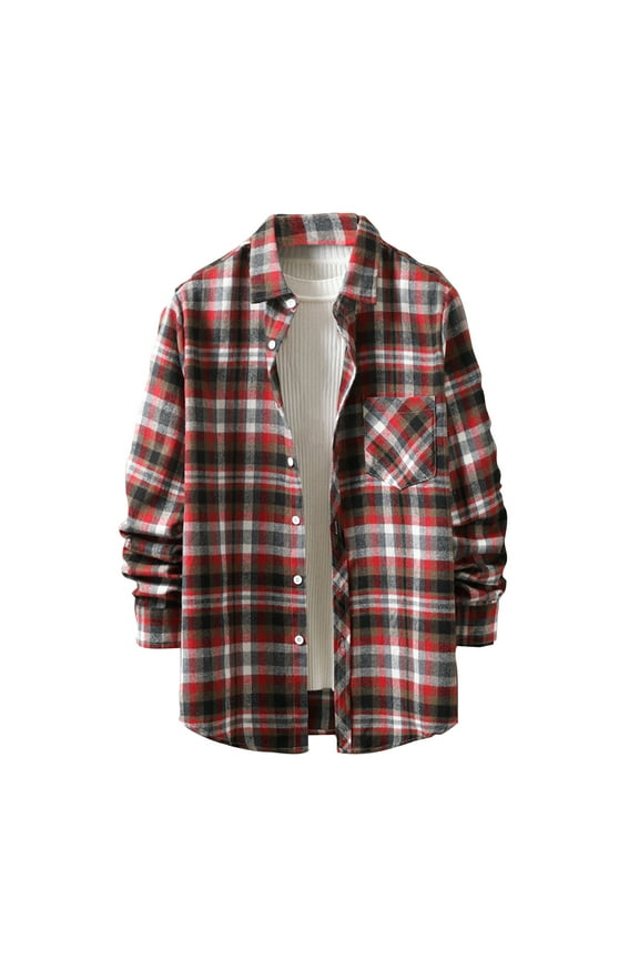Flannel Shirt for Men,Mens Flannel Shirts Long Sleeve Flannel Shirt Fashion Plaid Casual Cotton Button Down Shirts-Red XXL