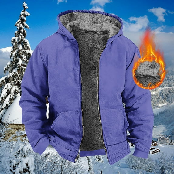 Aimik Hanes Fleece Hoodies For Men Heavyweight Winter Full-Zip Sweatshirt Sherpa Lined Hooded Thermal Jacket Thick Warm Coats-Light Blue M