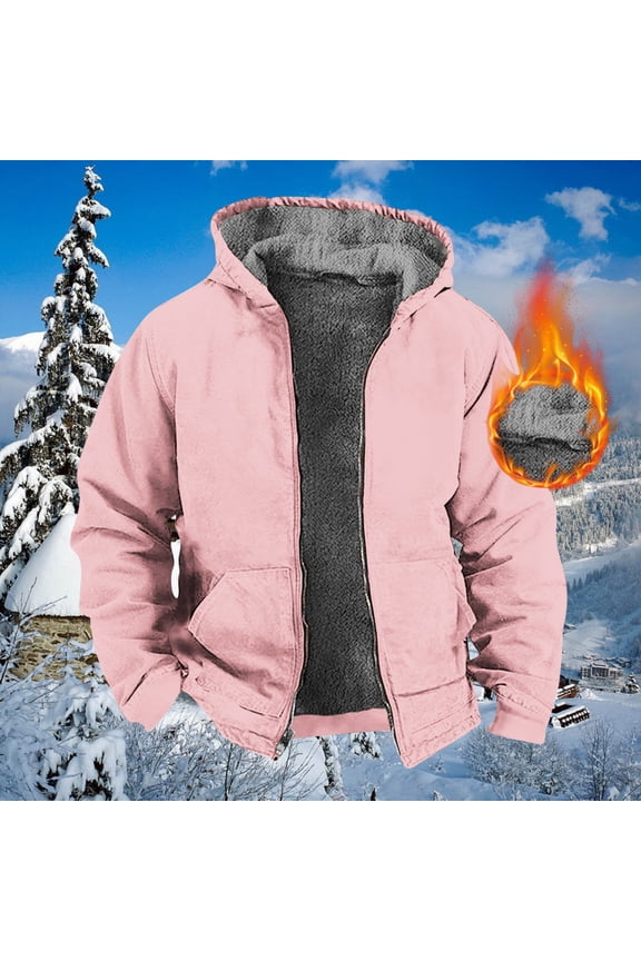 Hanes Fleece Hoodies For Men Heavyweight Winter Full-Zip Sweatshirt Sherpa Lined Hooded Thermal Jacket Thick Warm Coats-Pink XL
