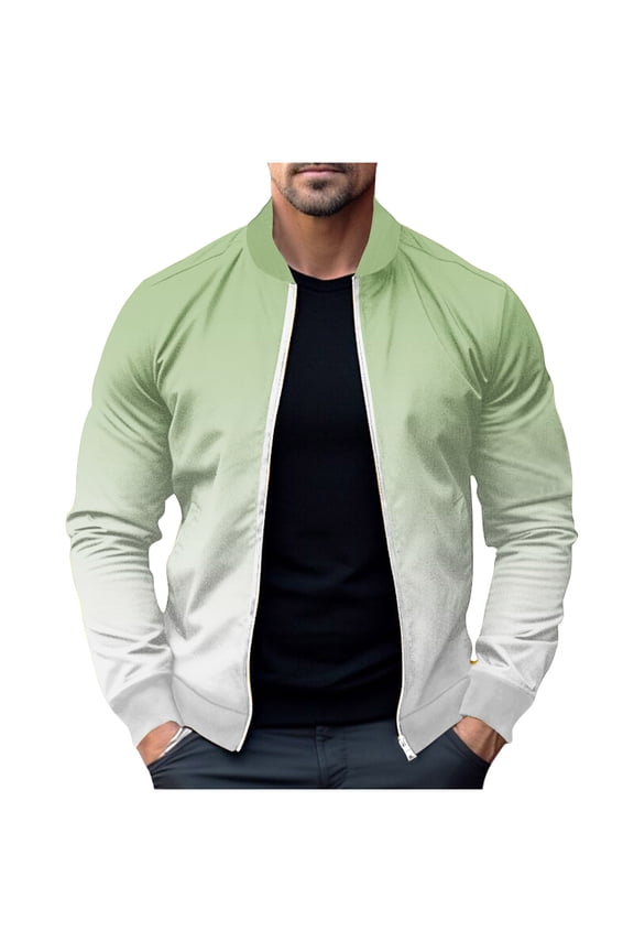 Hanes Gradient Zip Long Sleeve Bomber Jacket for Men Casual Fashion Lightweight Stretch Hoodless Softshell Coat Outwear-Green S