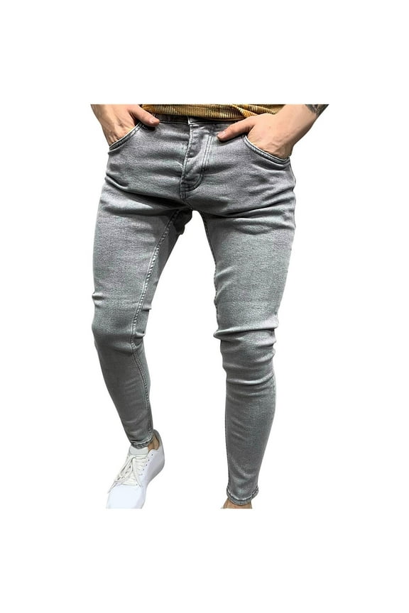 Hanes Jeans Pants for Men Big and Tall Men's Classic Slim Fit Stretch Jeans for Men Skinny Flex Denim Pants Ripped Designer Gray XL