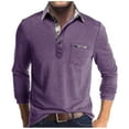 thumbnail image 1 of Aimik Hanes Long Sleeve Polo Shirts for Men Collared Performance Golf Shirts Casual Workwear Office Classic Button Basic Solid Color Shirt Stylish Tops-Purple XL, 1 of 5