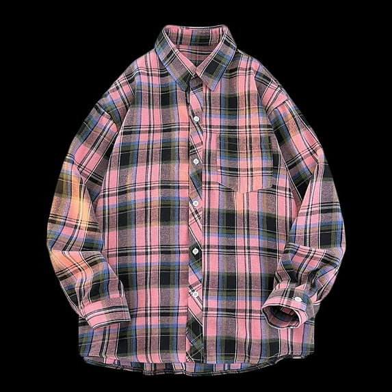 Aimik Hanes Long Sleeve Shirts for Men Flannel Button Down Shirt Big and Tall Plaid Shirt Casual Fall Shirts Soft Dress Shirts-Pink XXL