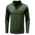 thumbnail image 1 of Aimik Hanes Men Fall Winter Polo Shirts Long Sleeved Flip Collar Tops Pocket Button V Neck T Shirts Golf Casual Sports Tops-Army Green L, 1 of 5