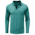thumbnail image 1 of Aimik Hanes Men Fall Winter Polo Shirts Long Sleeved Flip Collar Tops Pocket Button V Neck T Shirts Golf Casual Sports Tops-Lake Green S, 1 of 5