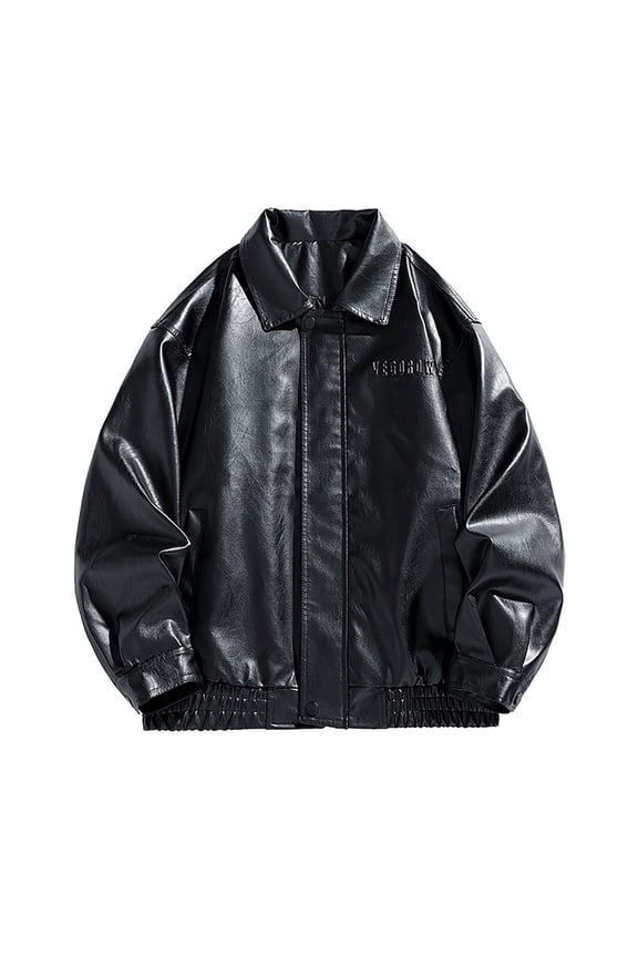 Hanes Men Faux Leather Jacket Oversize Moto Biker Coat Long Sleeve Zip Up Motorcycle Fall Outfits-Black XL