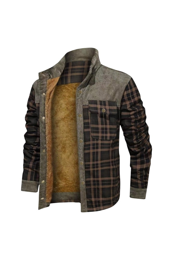 Men Heavy Thick Flannel Plaid Jacket Sherpa Fleece Lined Sweatshirt Big&Tall Warm Hoodies Button Down Winter Warm Coat-Army Green XL