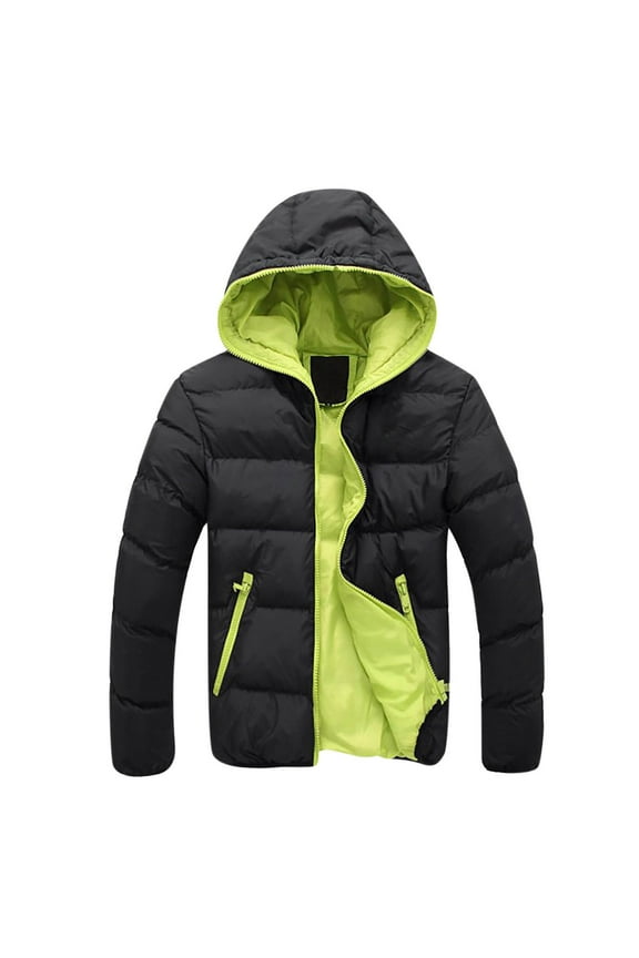 Men Puffer Jacket with Hood Lightweight Packable Quilted Hooded Bubble Down Jackets Winter Insulated Thick Outwear Green XL
