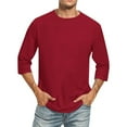 thumbnail image 1 of Aimik Men Shirt,Baseball 3/4 Sleeve Shirt Casual Three Quarter Sleeve T Shirts Comfortable Crewneck Solid Color Fit Tee-Wine XL, 1 of 4