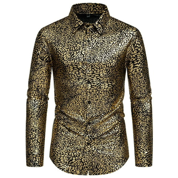 Aimik Men Shirts,Men's Luxury Baroque Shiny Print Shirt,Paisley Flower Woven Silk Dress Shirt Long Sleeve Unique Design formal Leisure Wedding Party Prom Gold L
