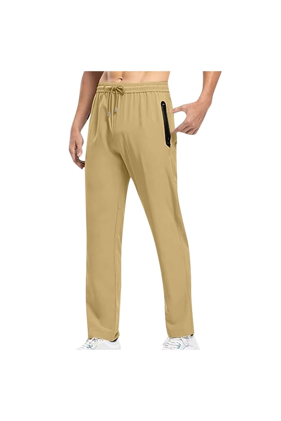 Hanes Men's Athletic Joggers Stretch Sweatpants with Zipper Pockets Running Workout Gym Track Golf Pants for Men-Khaki XL