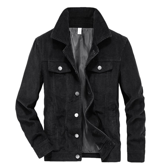 Aimik Hanes Men's Autumn And Winter Thin Corduroy Jacket Vintage Cargo Jacket-Black XL