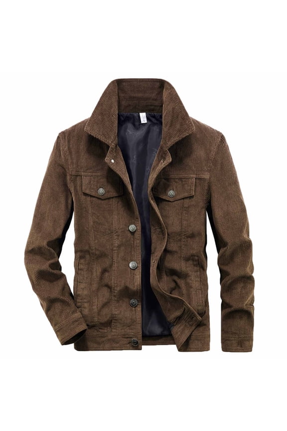 Hanes Men's Autumn And Winter Thin Corduroy Jacket Vintage Cargo Jacket-Coffee L